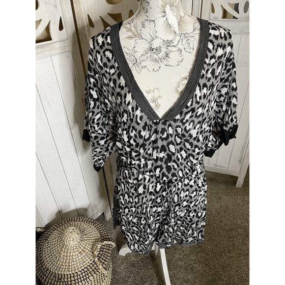 Diane Von Furstenberg Tunic Swim Cover Up Leopard Print Women's Size Large - Picture 1 of 9